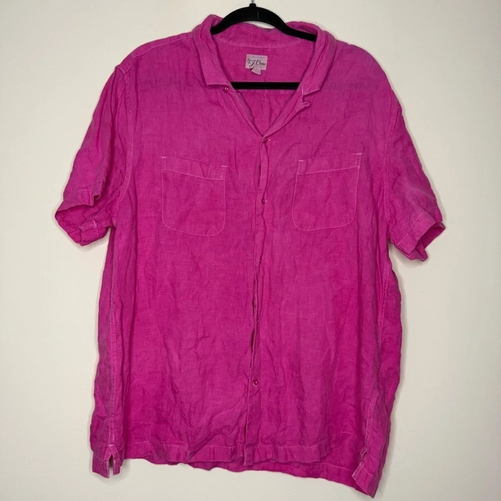 J. CREW 100% Irish Linen Bright Pink Short Sleeve Beachy Buttondown Shirt - Picture 1 of 7